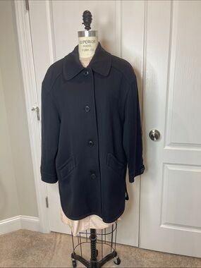Escada Black Wool Button-Front Pea Coat